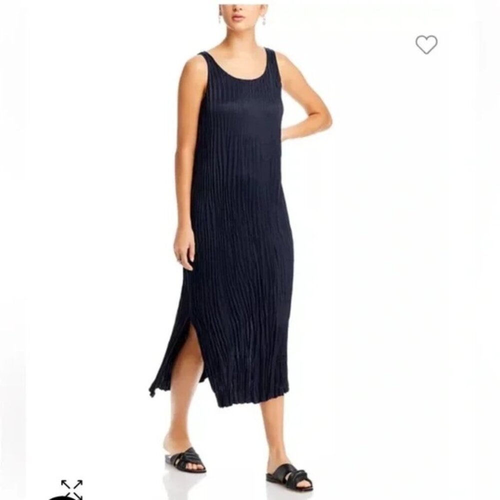 NWT EILEEN FISHER Black CRUSHED CUPRO  SCOOP NECK F/L TIERED DRESS